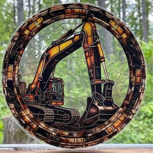 Suncatcher Acrylic Excavator Machine Construction Vehicle Faux Stained Glass New
